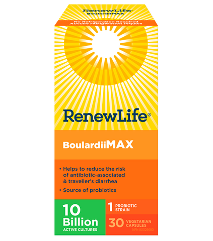 Renew Life BoulardiiMAX, Antibiotic-Associated diarrhea, Travel Support Probiotic, 10 Billion Active Cultures, 30 Capsules