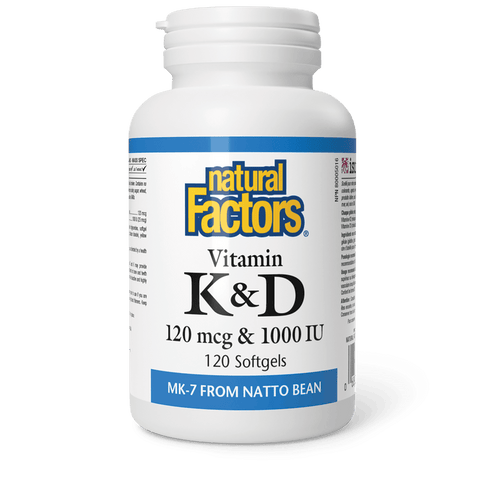 Natural Factors Vitamin K+D 120 mcg/1000 IU, 120 Softgels.