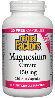 Natural Factors Magnesium Citrate 150 mg Capsules, BONUS 210 Caps