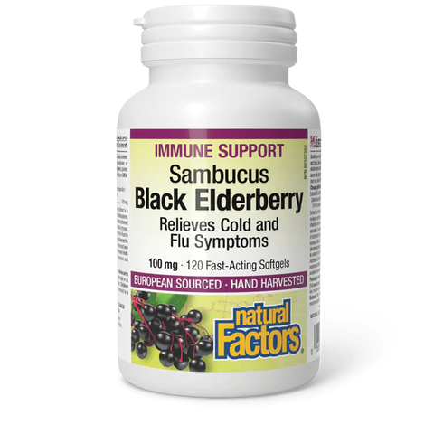 Natural Factors Black Elderberry Standardized Extract 100 mg, 120fast-Acting Softgels