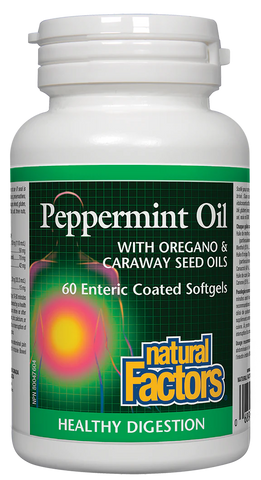 Natural Factors Peppermint Oil with Oregano & Caraway Seed Oils, 60 Enteric Coated Sofgels