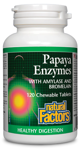 Natural Factors Papaya Enzymes with Amylase and Bromelain, 120 Chewable Tabs.