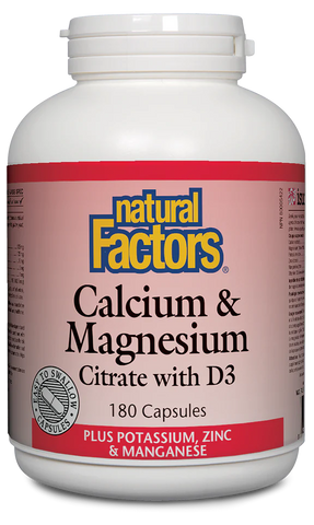 Natural Factors Calcium & Magnesium Citrate with D3, 180 Caps.